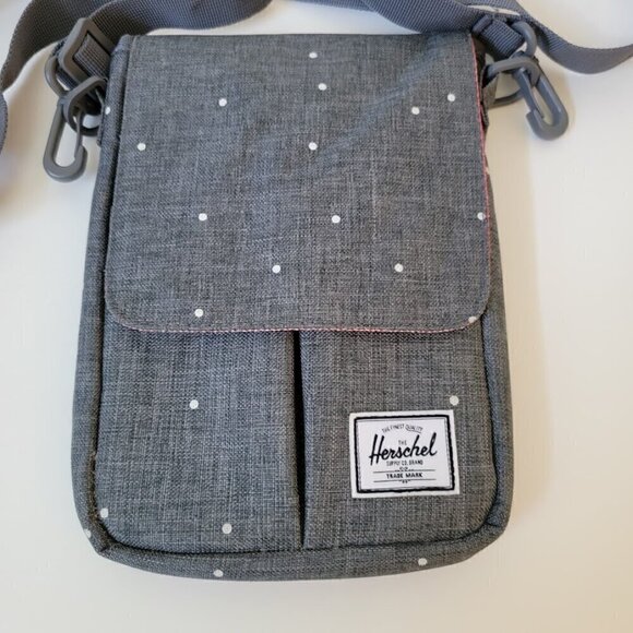 Herschel Pender Unisex Crossbody Bag - Gray with White Polka Dots - Picture 9 of 12